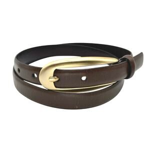 Talbots | Women | Brown Skinny Long Brass Buckle Genuine Leather Belt | Small